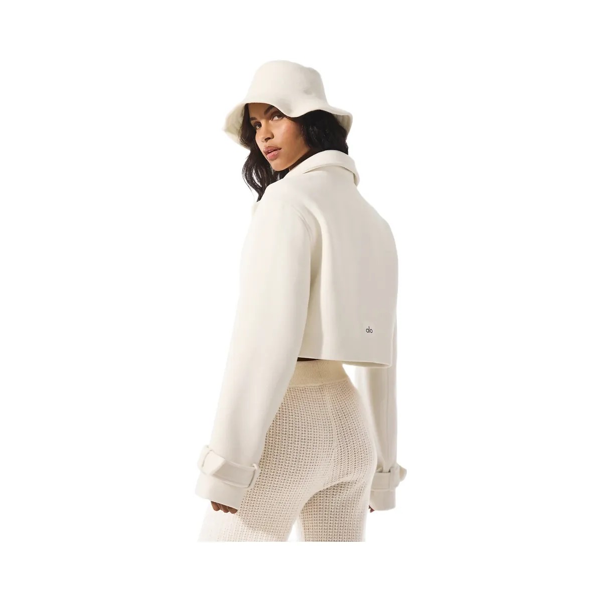 Alo Women's Wool Cropped Metro Trench - Ivory - HypeFly India View 2
