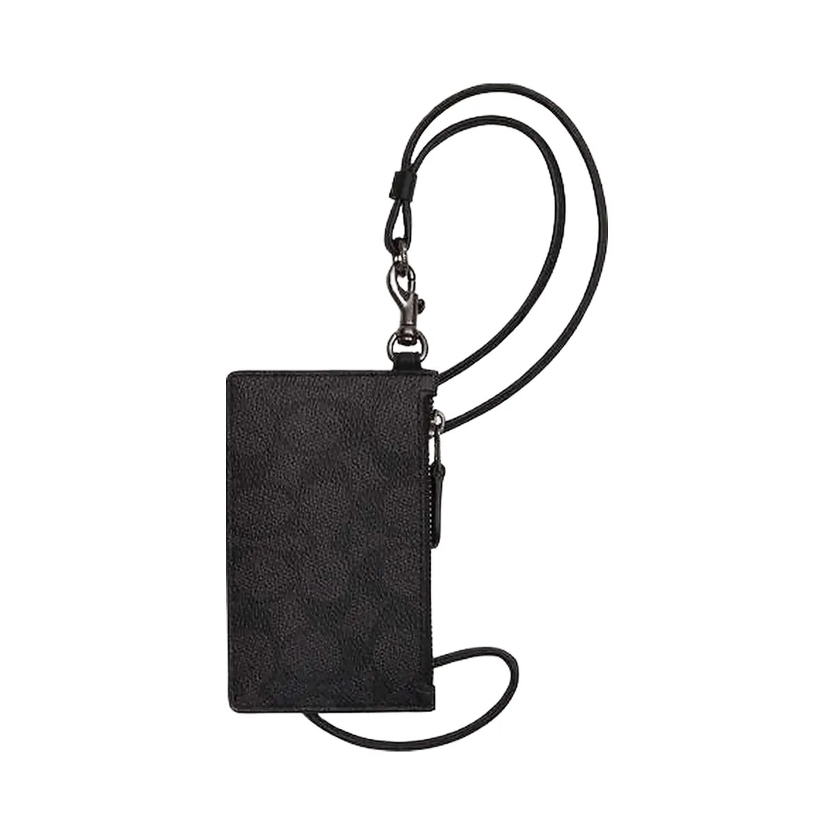 Coach Zip Lanyard Card Case In Signature Canvas Signature Canvas-Gunmetal-Charcoal-Black - HypeFly India View 2