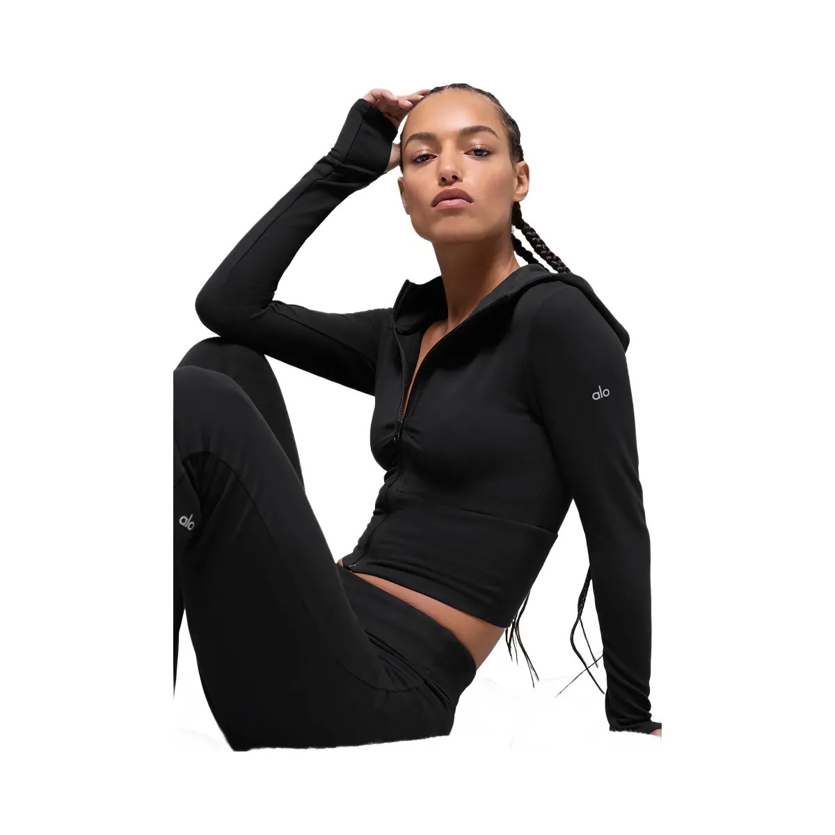 Alo Women's Sway Full Zip Hoodie - Black - HypeFly India View 4