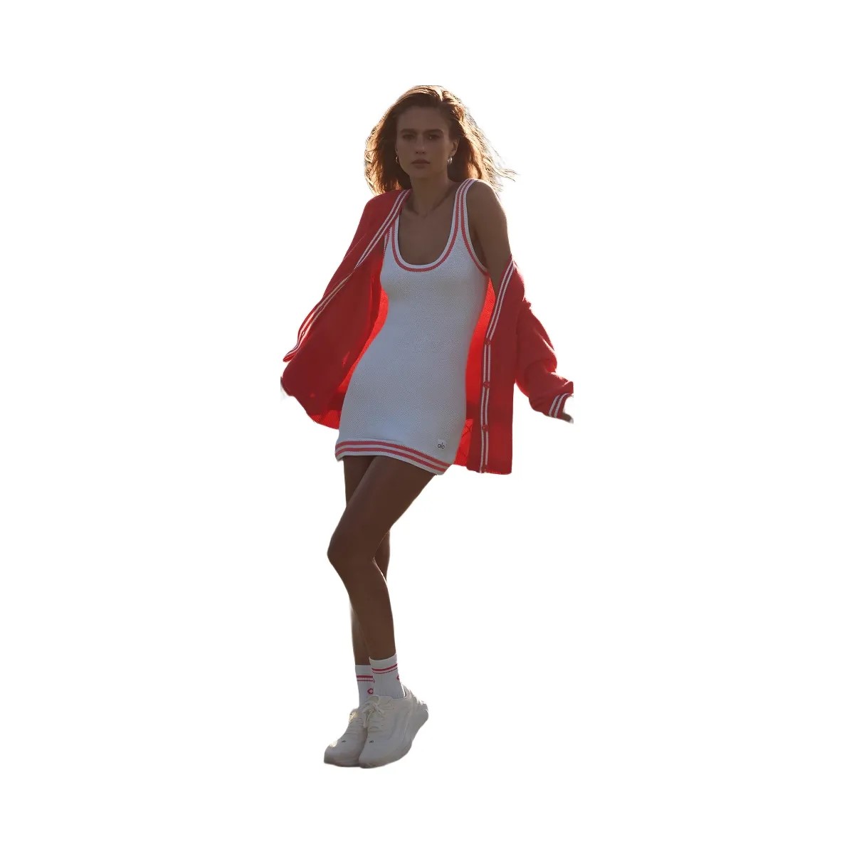 Alo Women's Tennis Club Sweater Knit Dress - White/Candy Red - HypeFly India View 5