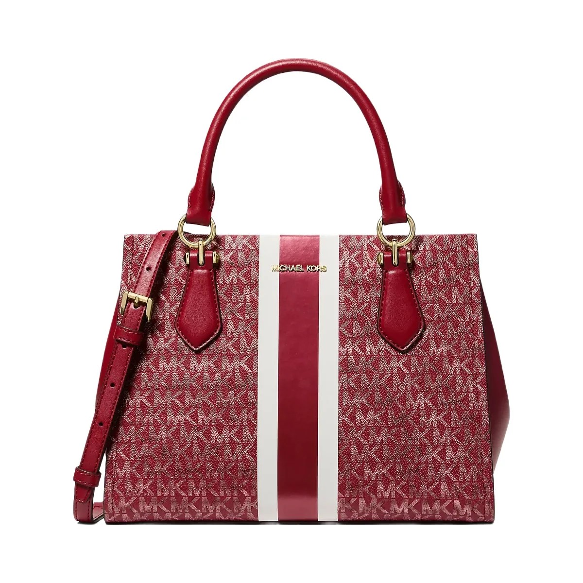 Michael Kors Marilyn Medium Signature Logo Stripe Satchel Cherry - HypeFly India View 1