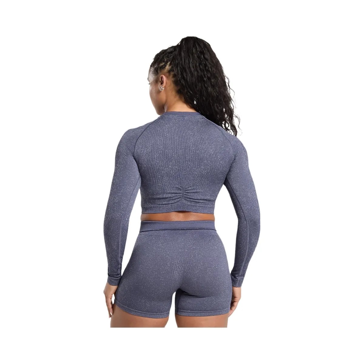 Gymshark Adapt Fleck Seamless Long Sleeve Crop Top - Weighted Purple/Metal Purple - HypeFly India View 2