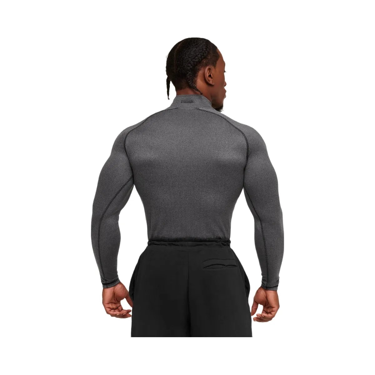 Gymshark Element Baselayer Mock Neck Long Sleeve T-Shirt - GS Black/GS Dark Grey Marl - HypeFly India View 2