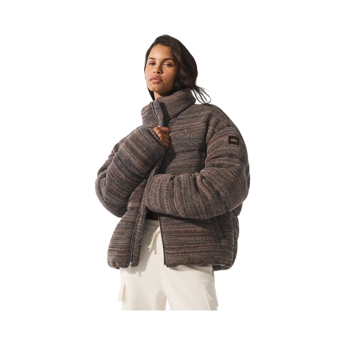 Alo Women's Stage Sweater Puffer - Brown Multi - HypeFly India View 1