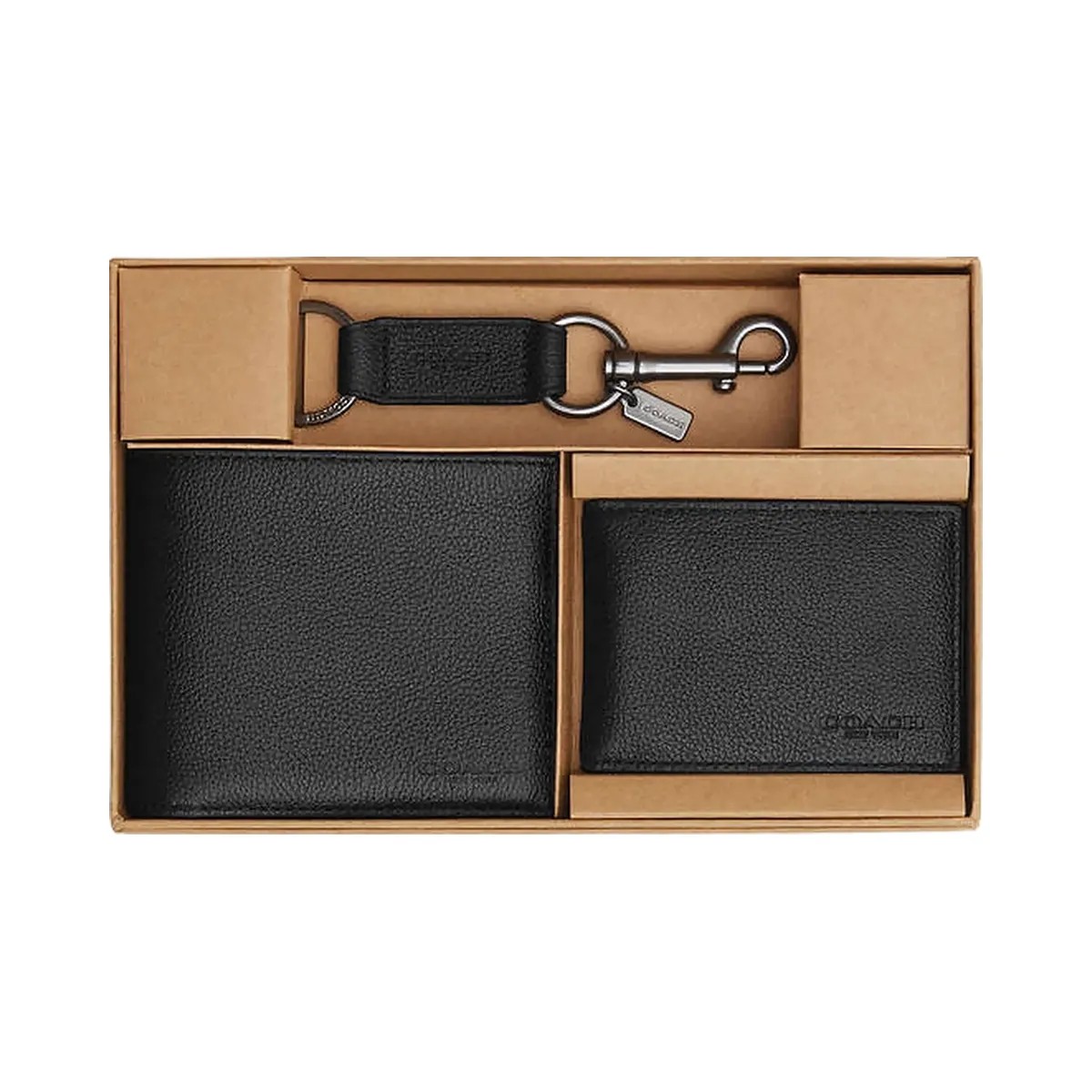 Coach Boxed 3 In 1 Wallet Gift Set Pebbled Leather-Black - HypeFly India View 1