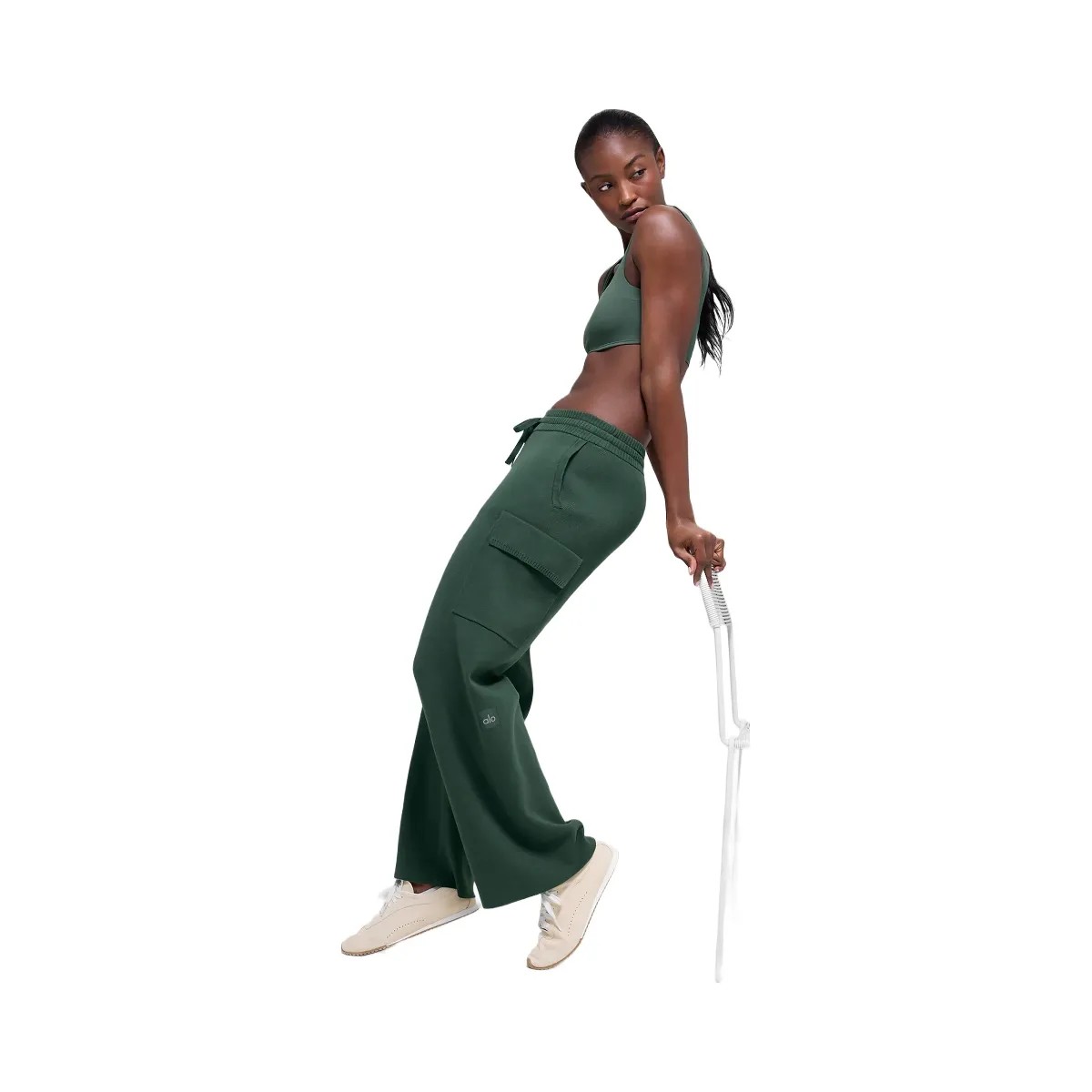 Alo Women's Scholar Knit High-Waist Cargo Pant - Clover Green - HypeFly India View 5