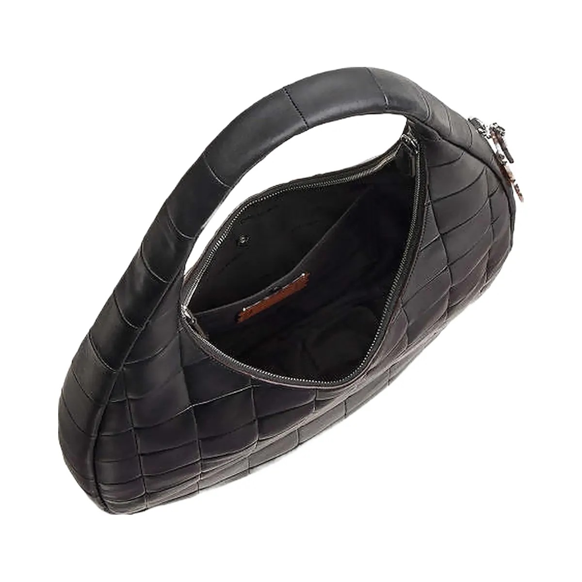 Coach Alter/Ego Large Crescent Shoulder Bag In Checkerboard Upcrafted Leather Black - HypeFly India View 3