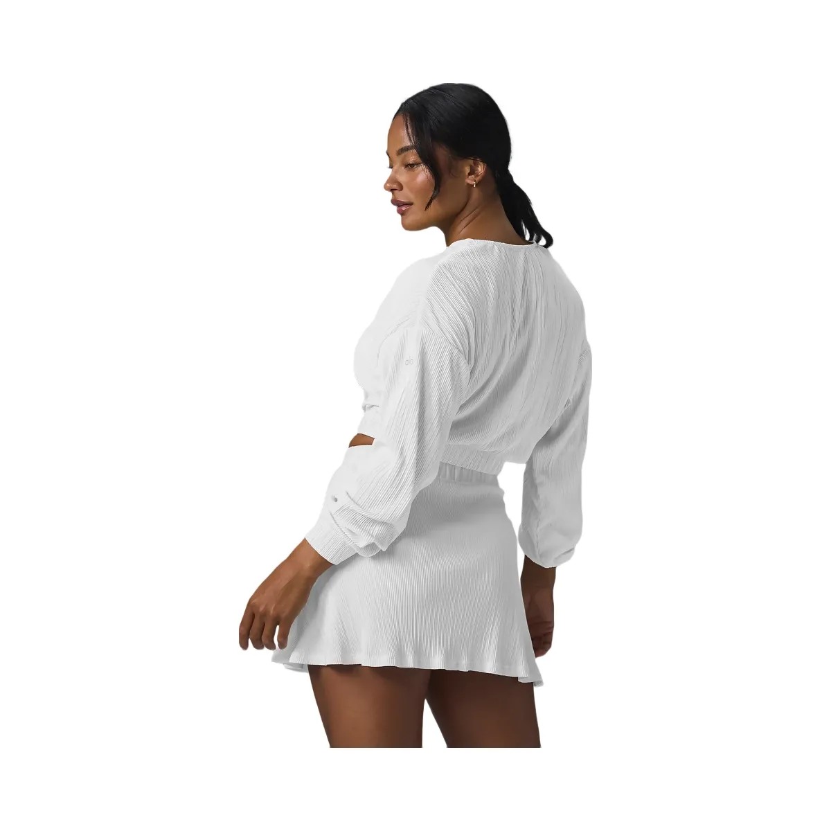 Alo Women's Cropped Micro Plisse Jacket - White - HypeFly India View 4