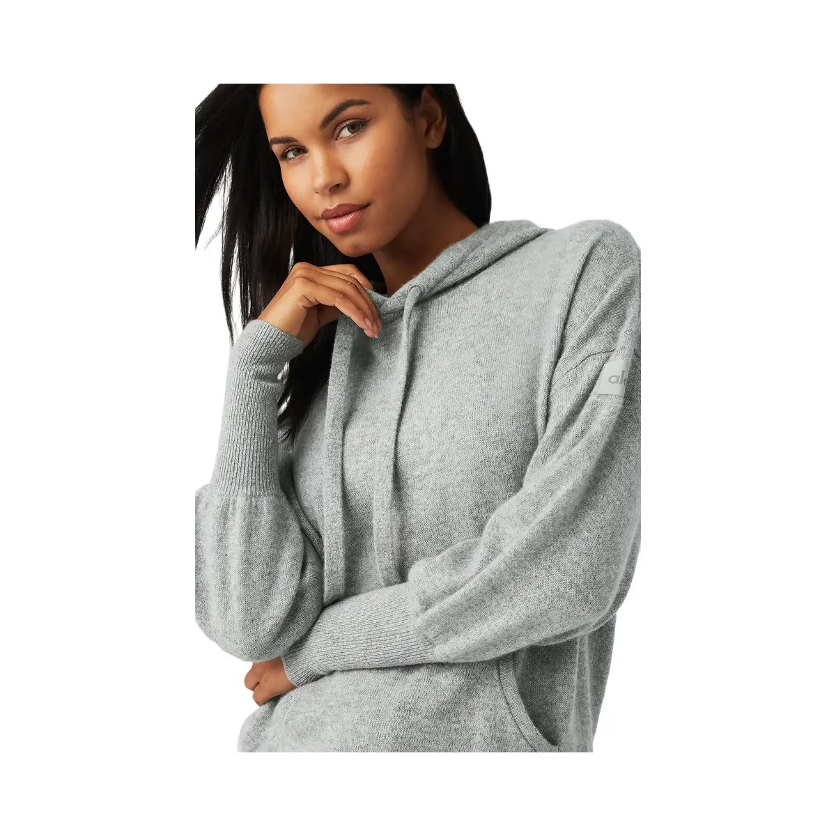 Alo Women's Cashmere Jet Set Hoodie - Dove Grey Heather - HypeFly India View 4