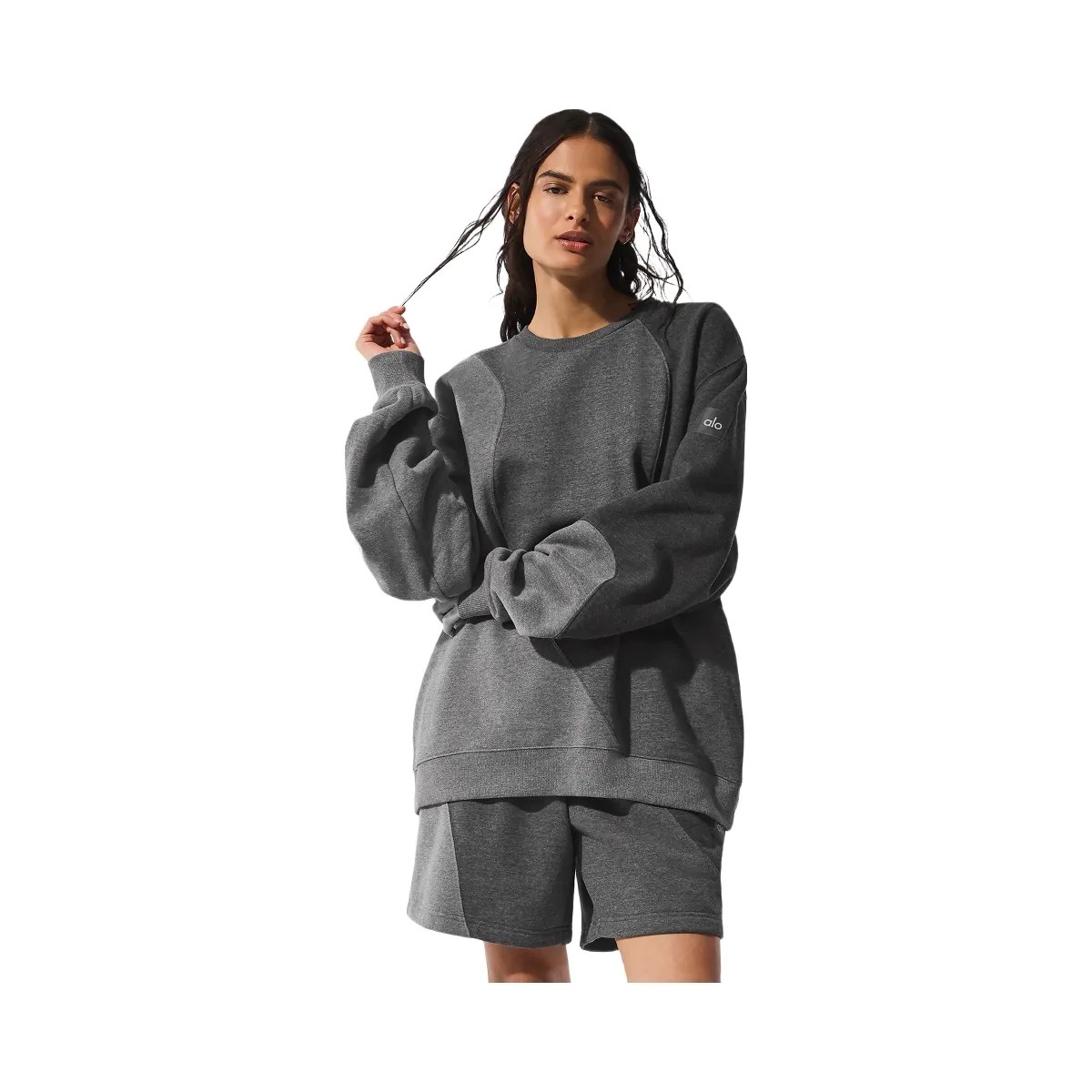 Alo Women's Make Waves Crew Neck Pullover - Dark Heather Grey Tonal - HypeFly India View 1