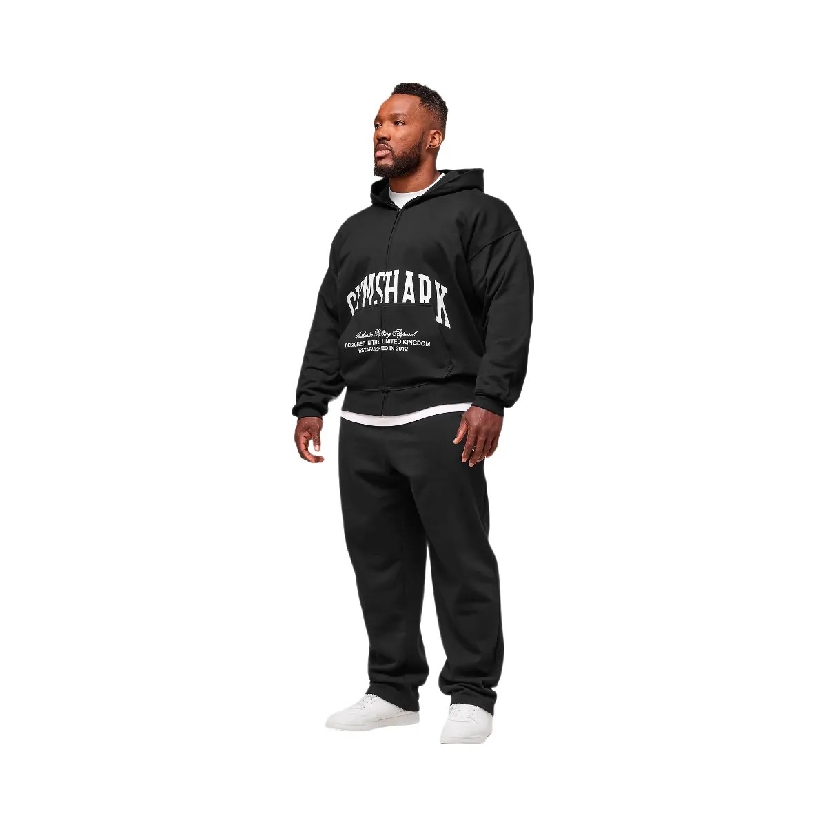 Gymshark Collegiate Script Zip Up Hoodie - Black/White - HypeFly India View 4