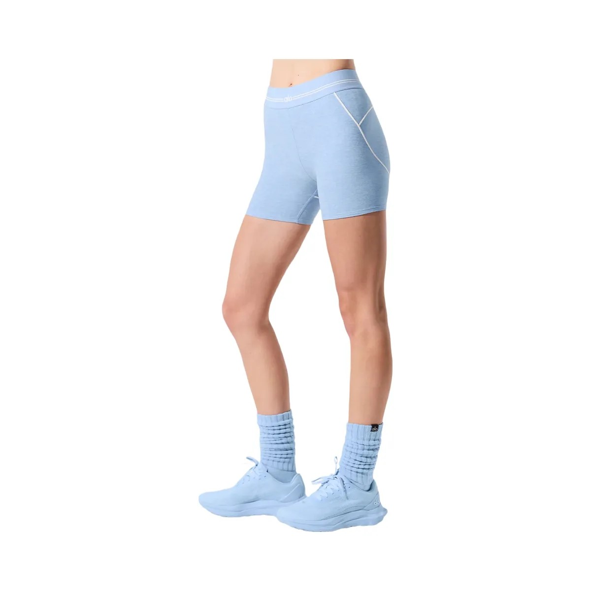 Alo Women's 4” Alosoft High-Waist Heart Throb Short - Seashell Blue Heather/White - HypeFly India View 1