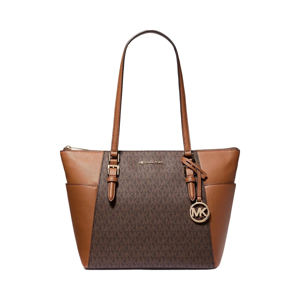 Michael Kors Charlotte Large Logo and Leather Top-Zip Tote Bag Brown - HypeFly India View 1