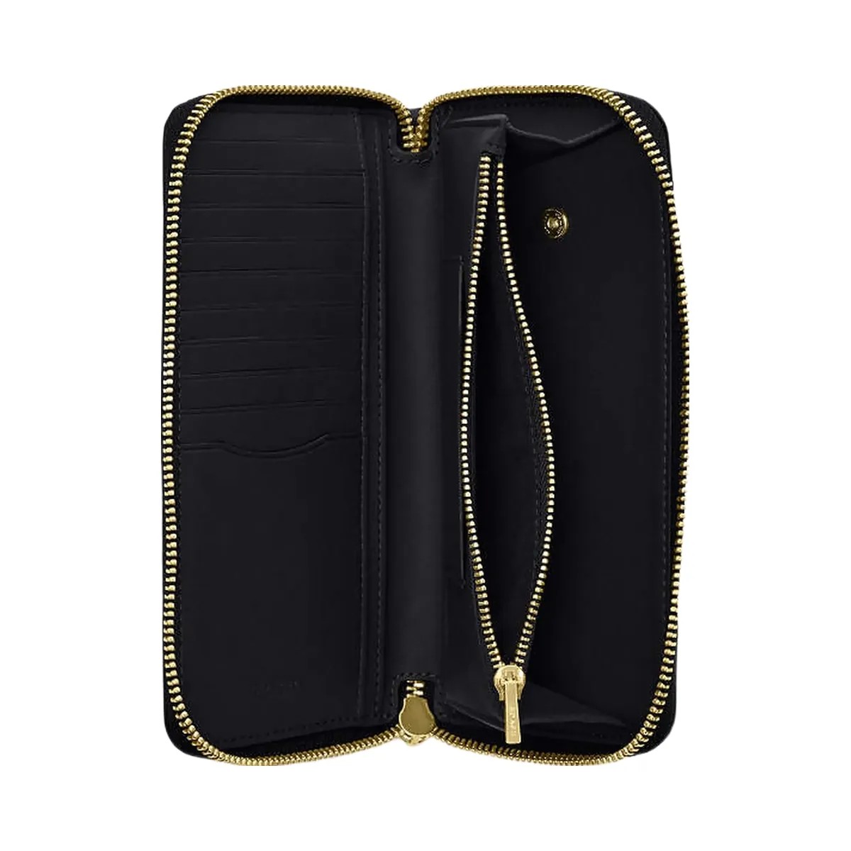Coach Long Zip Around Wallet With Detachable Card Case Pebbled Leather-Gold-Black - HypeFly India View 3