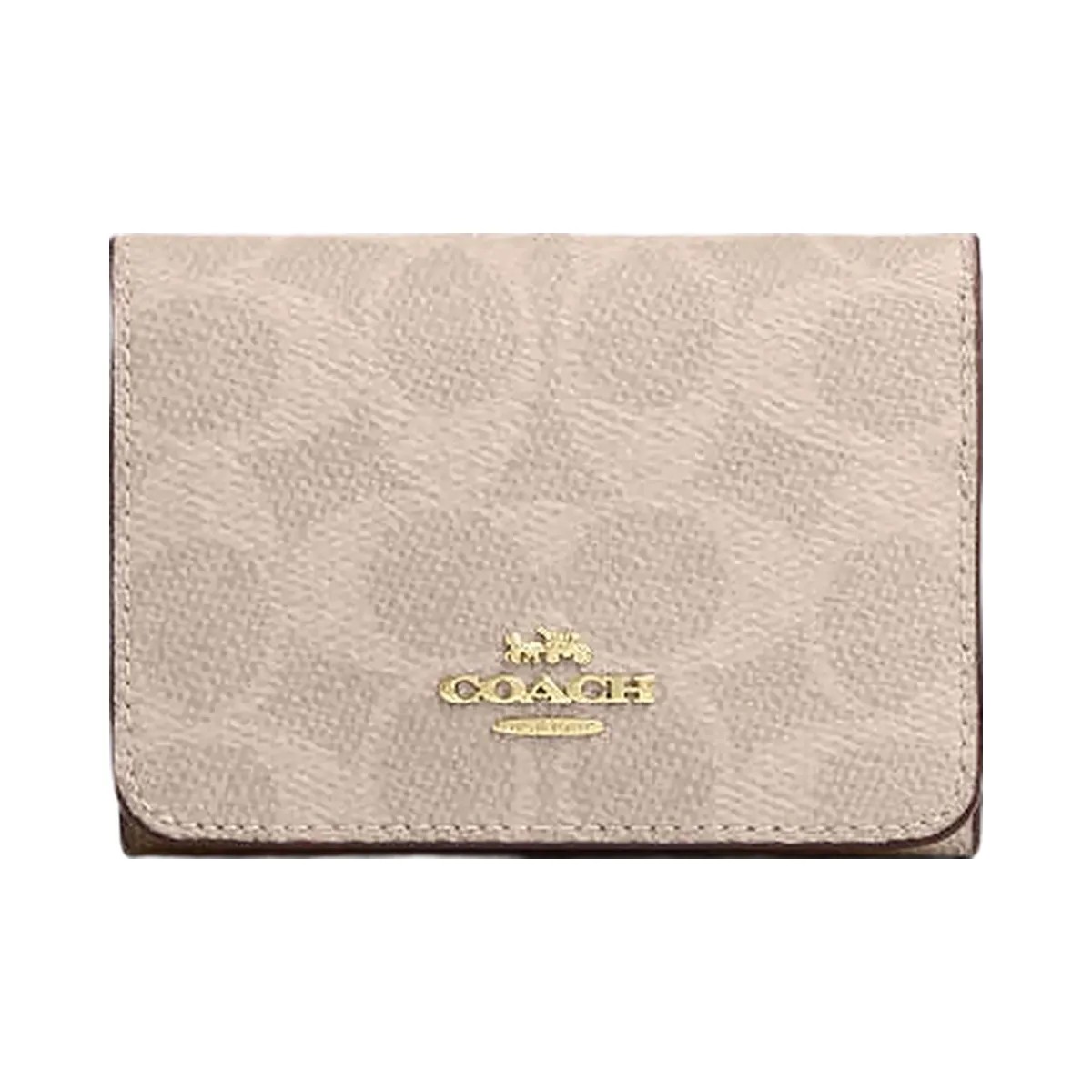 Coach Card Holder Wallet In Blocked Signature Canvas Signature Canvas-Gold-Sand-Tan - HypeFly India View 1