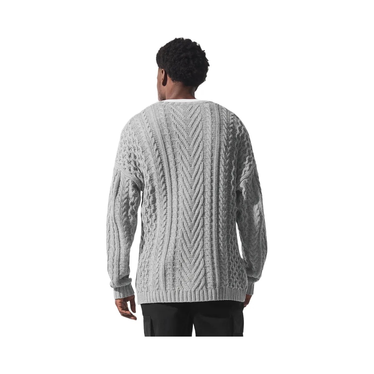 Alo Men's Cable Knit Crew Neck Sweater - Athletic Heather Grey - HypeFly India View 2
