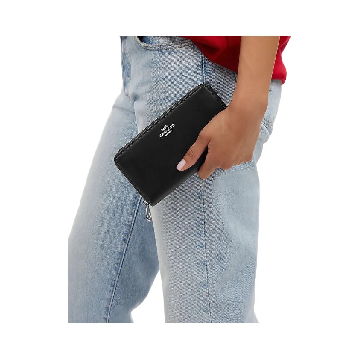 Coach Long Zip Around Wallet Calf Leather-Silver-Black - HypeFly India View 3