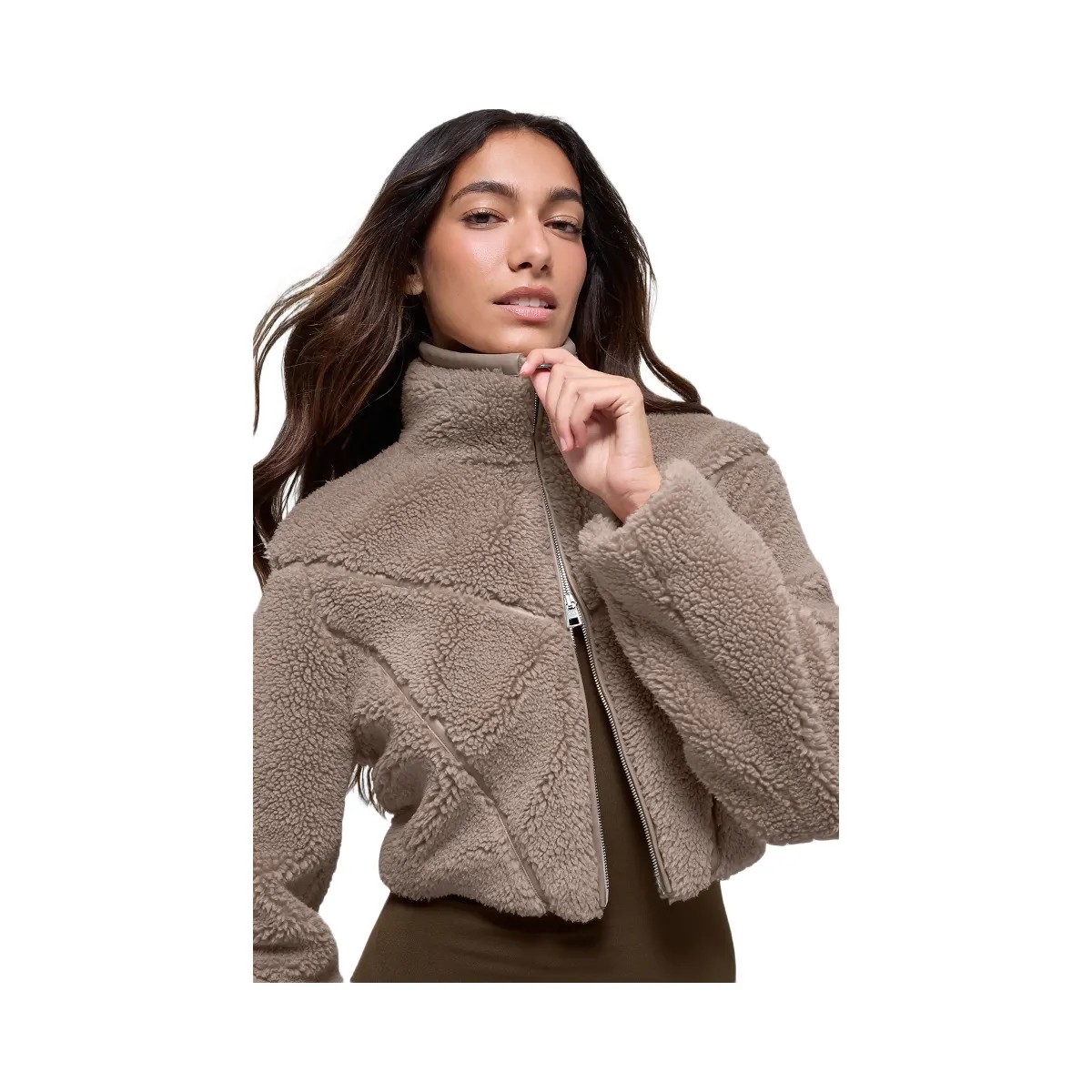 Alo Women's Sherpa Cropped Slope Side Jacket - Chai Latte - HypeFly India View 1