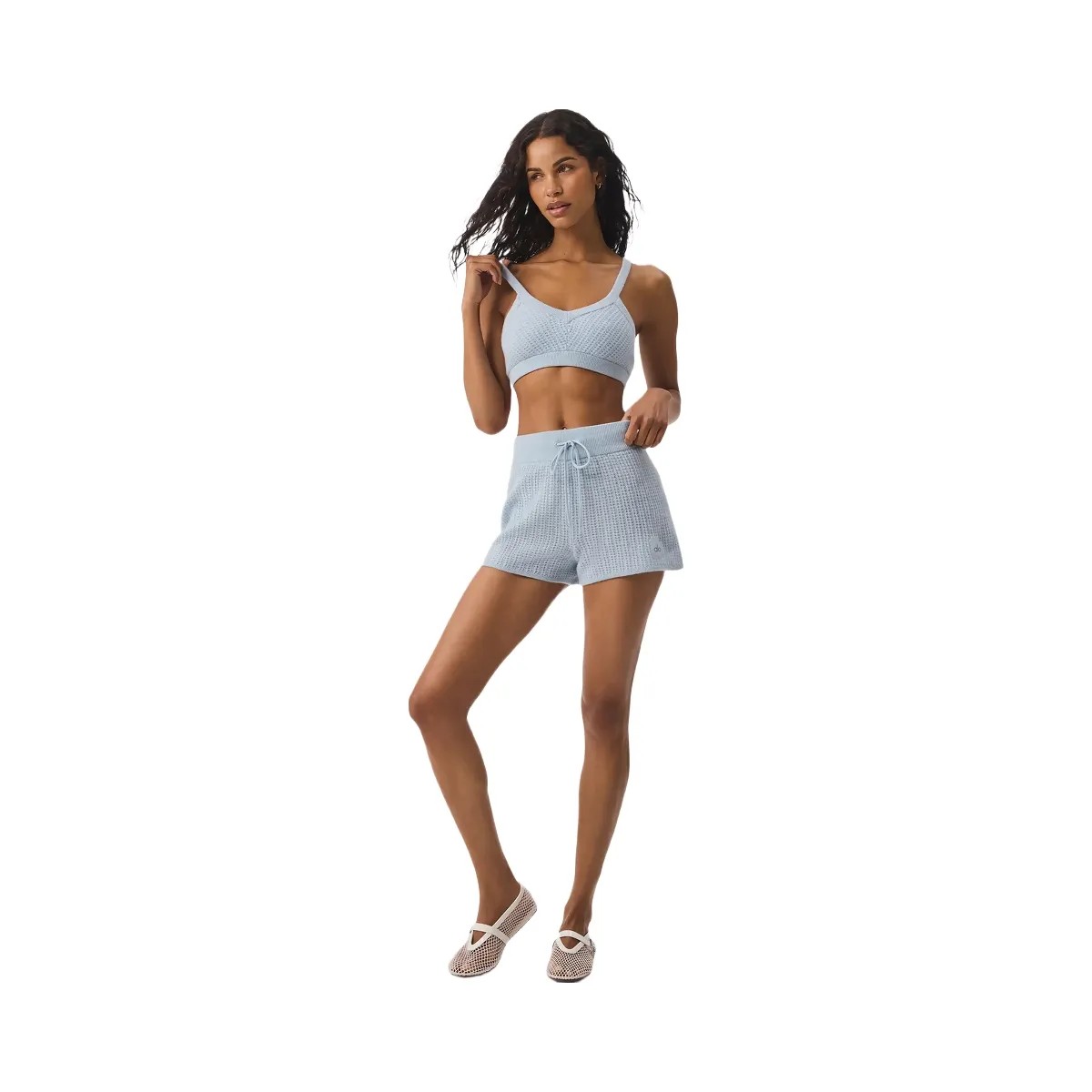 Alo Women's Cashmere High-Waist Plush Waffle Short - Crystal Blue - HypeFly India View 4