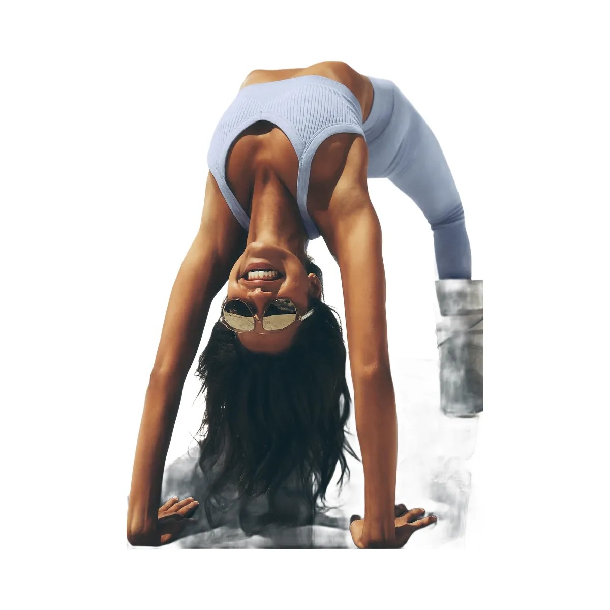 Alo Women's Seamless Two Tone Rib Bra - Winter Frost Heather - HypeFly India View 6