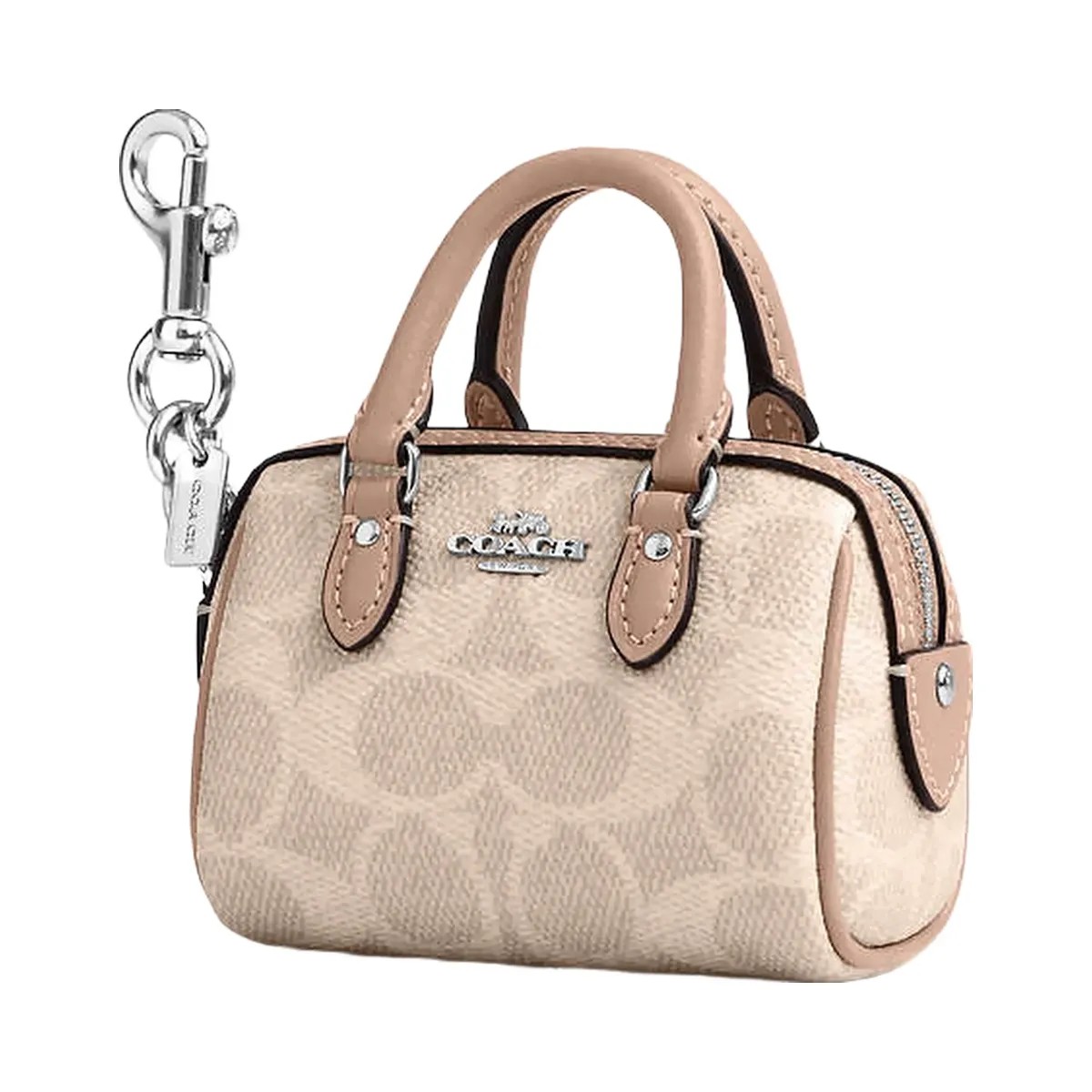 Coach Mini Rowan Bag Charm In Signature Canvas Signature Canvas-Silver-Sand-Taupe - HypeFly India View 1
