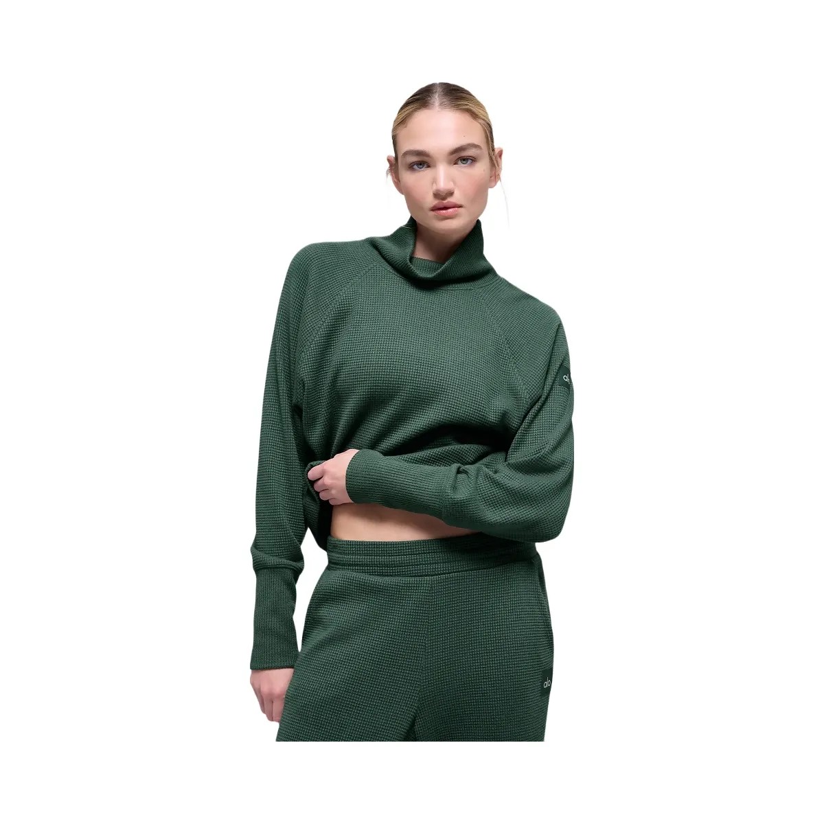Alo Women's Waffle Weekend Escape Mock Neck Long Sleeve - Clover Green - HypeFly India View 1
