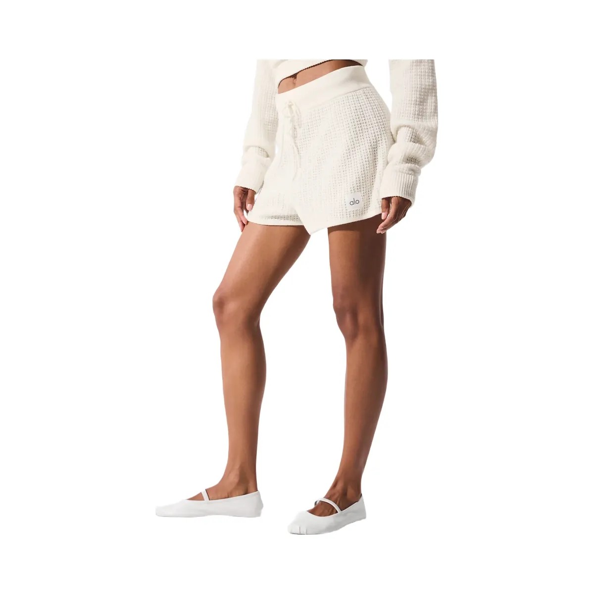 Alo Women's Cashmere High-Waist Plush Waffle Short - Ivory - HypeFly India View 3