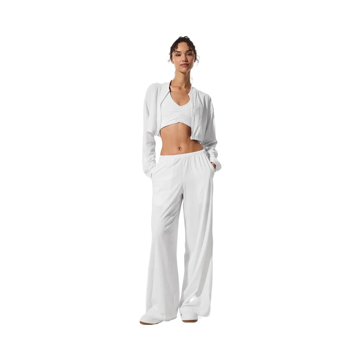 Alo Women's Cropped Breezy Full-Zip Cover Up - White - HypeFly India View 3