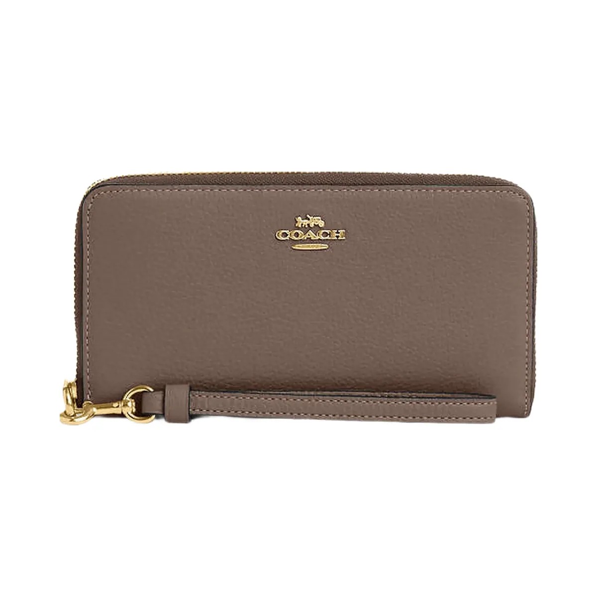 Coach Long Zip Around Wallet Pebbled Leather-Gold-Dark Stone - HypeFly India View 4
