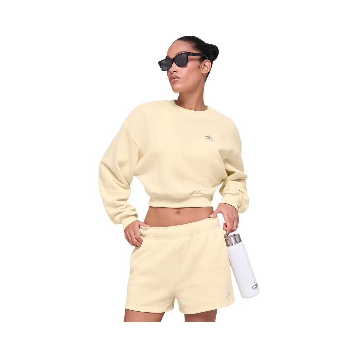 Alo Women's Cropped Accolade Crewneck - Candlelight Yellow - HypeFly India View 1