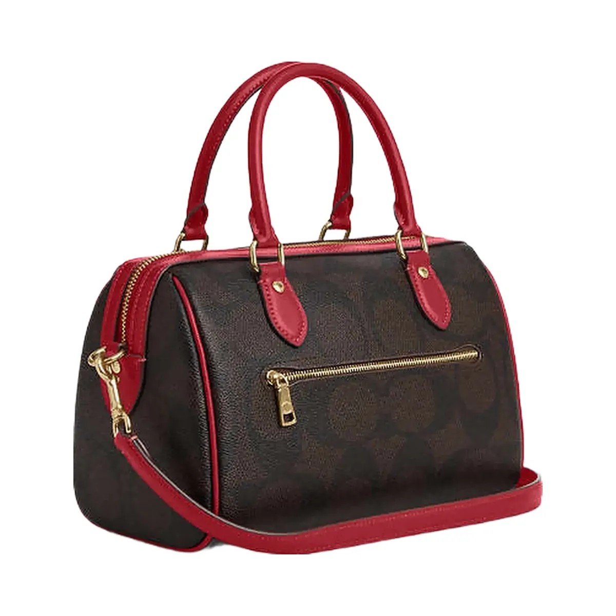 Coach Rowan Satchel Bag In Maxi Signature Canvas Signature Canvas-Im-Walnut-True Red - HypeFly India View 2