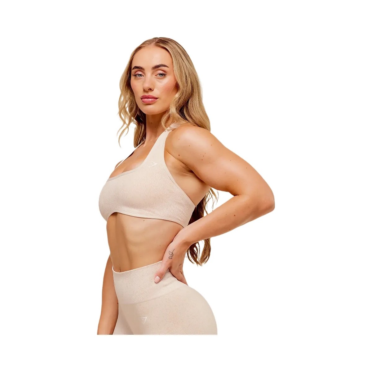 Gymshark Adapt Fleck x Whitney Halterneck Sports Bra - Coconut White - HypeFly India View 3