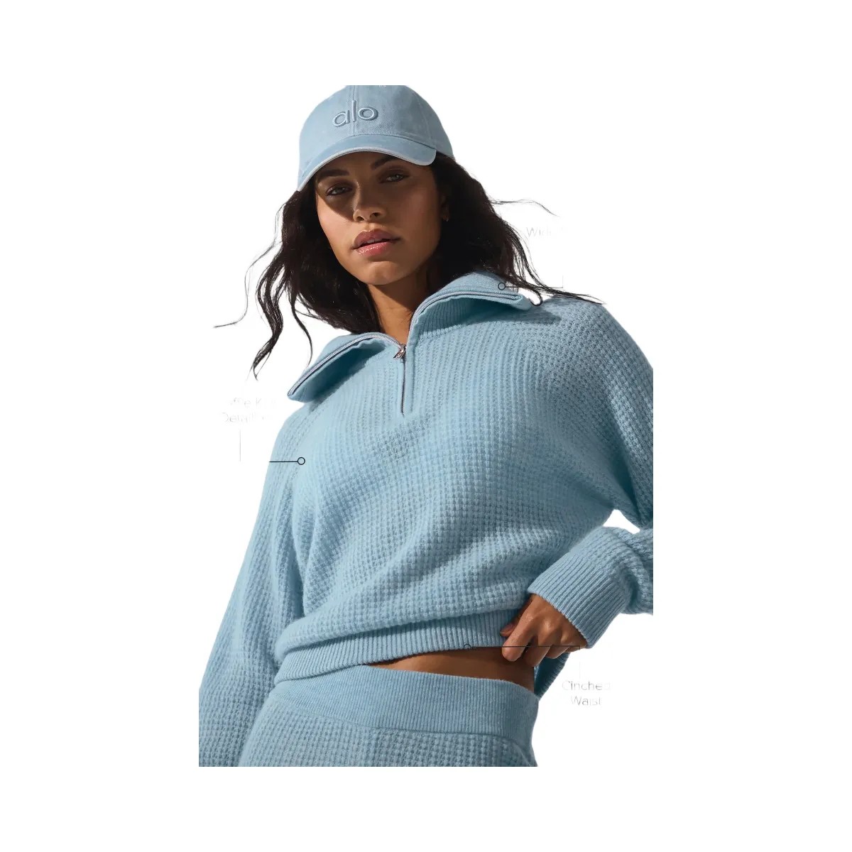 Alo Women's Cashmere Plush Waffle 1/4 Zip Pullover - Celestial Blue Heather - HypeFly India View 2