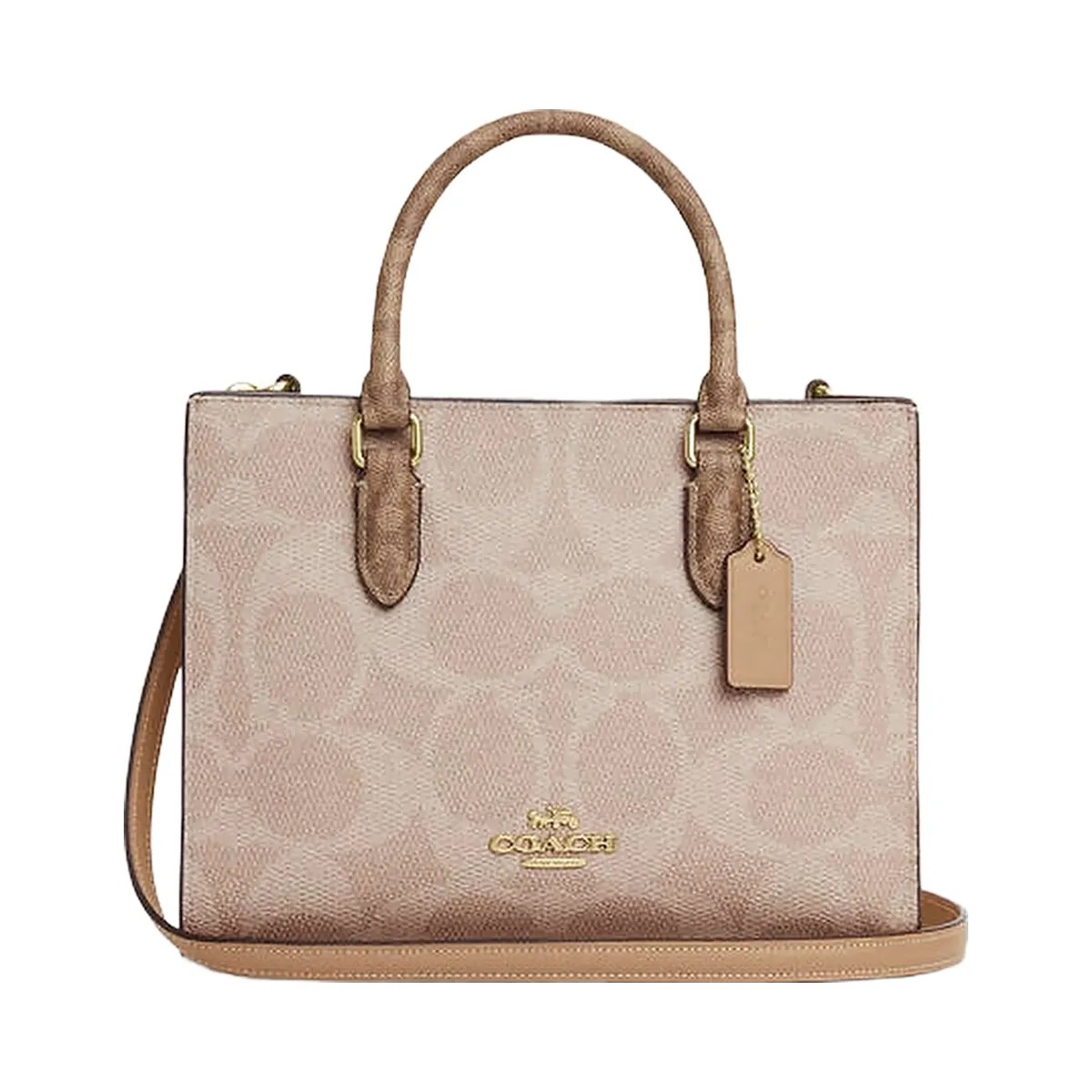 Coach Maggie Small Tote Bag In Blocked Signature Canvas Signature Canvas-Gold-Sand-Tan - HypeFly India View 1