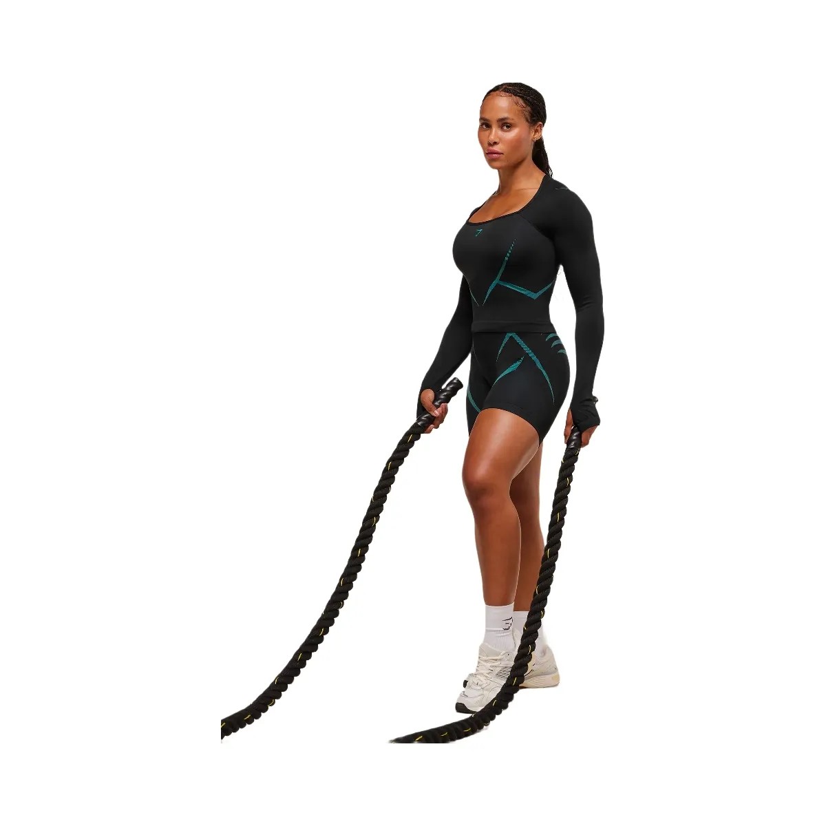 Gymshark Apex Lift Seamless Long Sleeve Crop Top - Black/Brand Blue - HypeFly India View 4