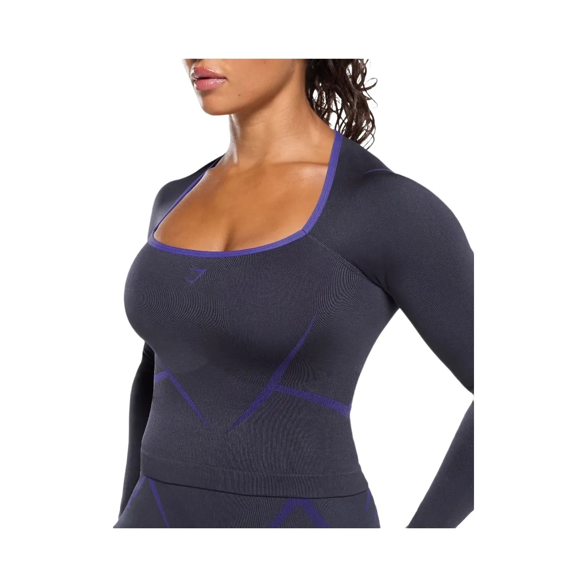 Gymshark Apex Lift Seamless Long Sleeve Crop Top - Heavy Blue/Cobalt Purple - HypeFly India View 4