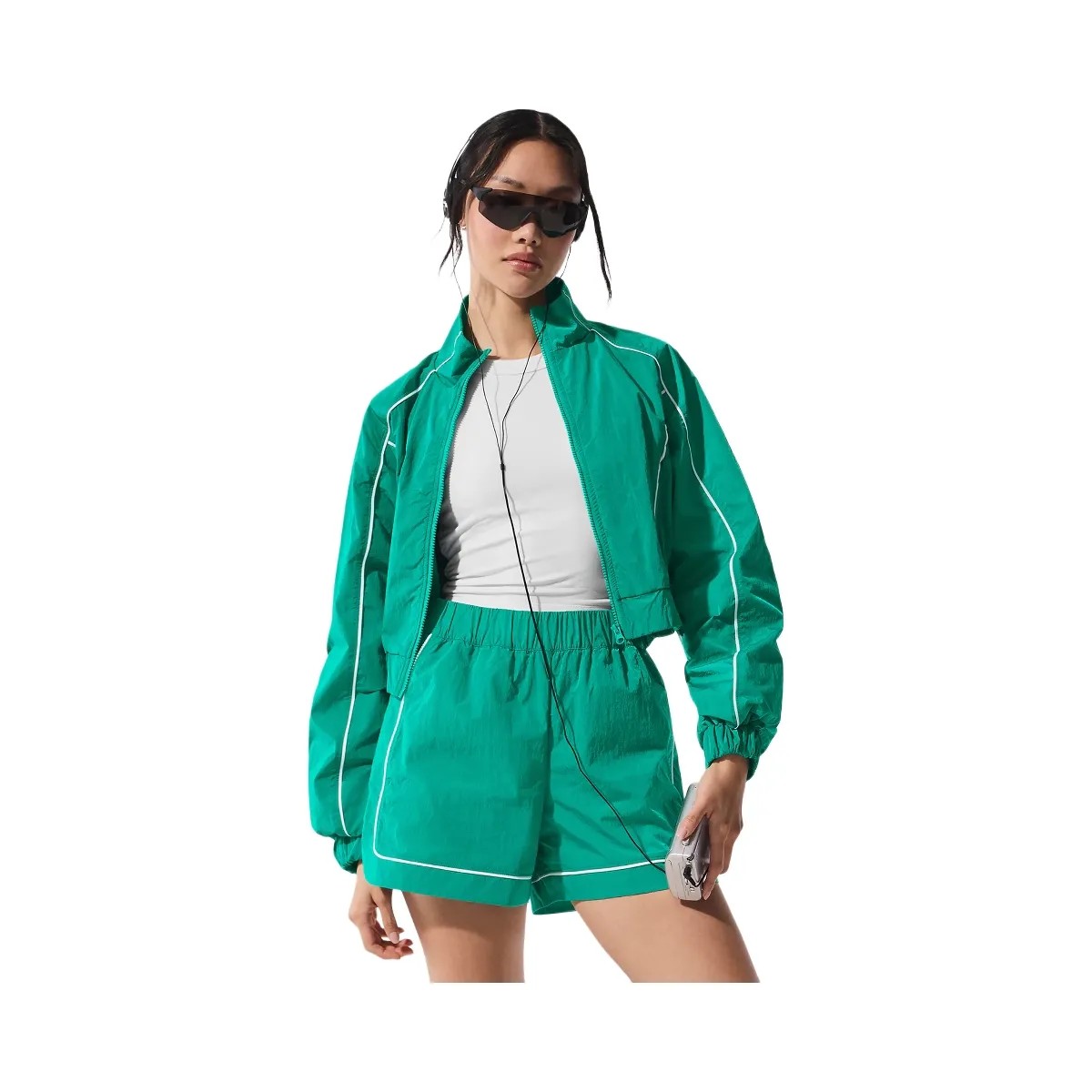 Alo Women's Motivate Full-Zip Track Jacket - Spruce Green/White - HypeFly India View 4