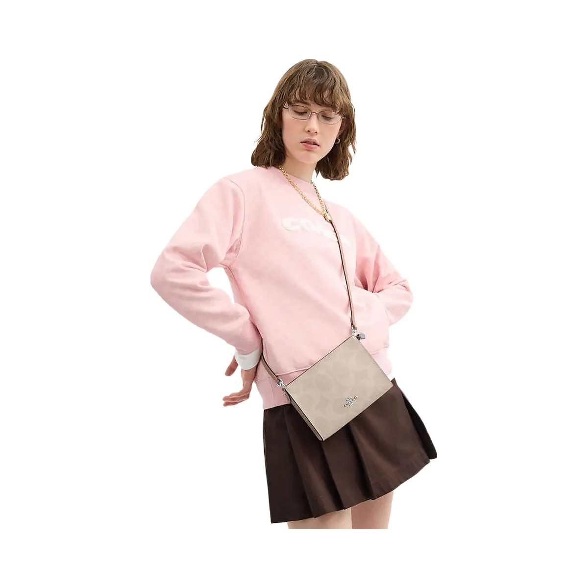 Coach Slim Crossbody Bag In Signature Canvas Signature Canvas-Silver-Sand-Taupe - HypeFly India View 2