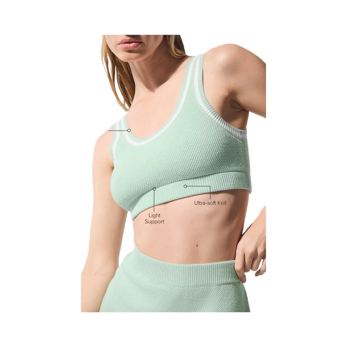 Alo Women's Tennis Club Sweater Knit Bra - Spearmint/White - HypeFly India View 2