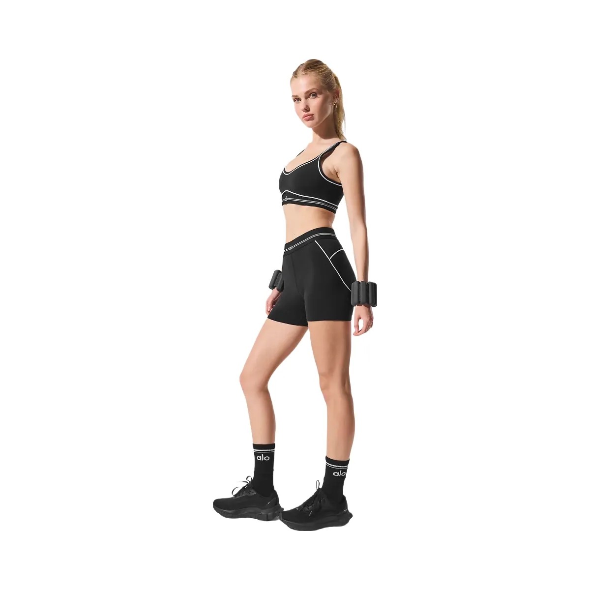 Alo Women's 4” Airbrush High-Waist Heart Throb Short - Black/White - HypeFly India View 4