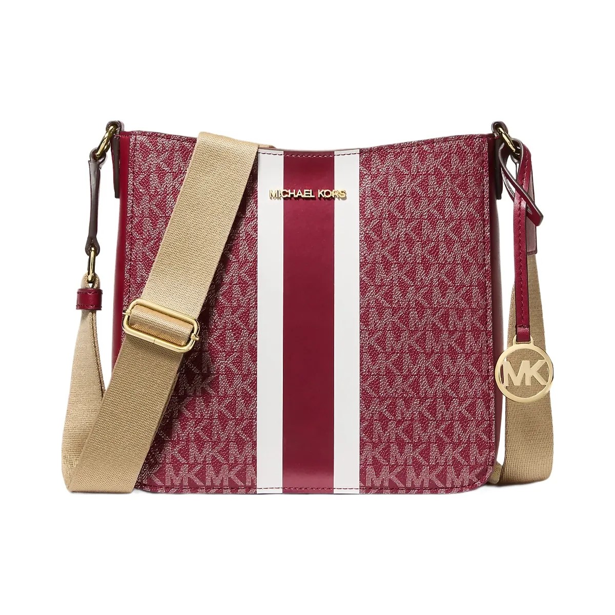 Michael Kors Jet Set Small Signature Logo Stripe Crossbody Bag Cherry - HypeFly India View 1