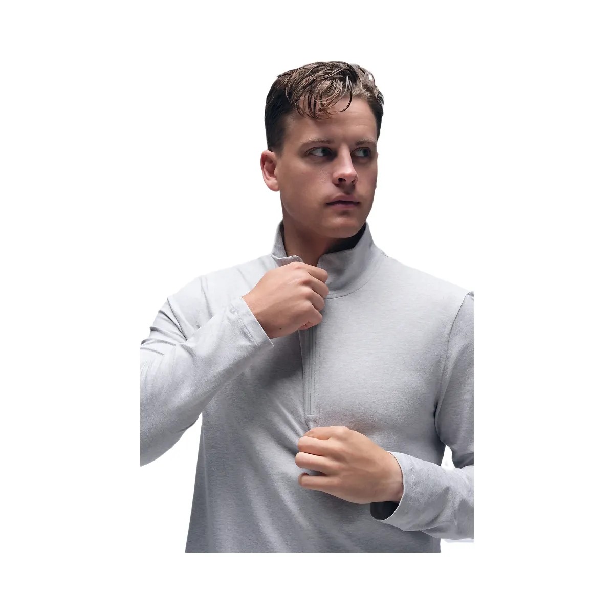 Alo Men's Conquer 1/4 Zip Reform Long Sleeve - Athletic Heather Grey - HypeFly India View 5