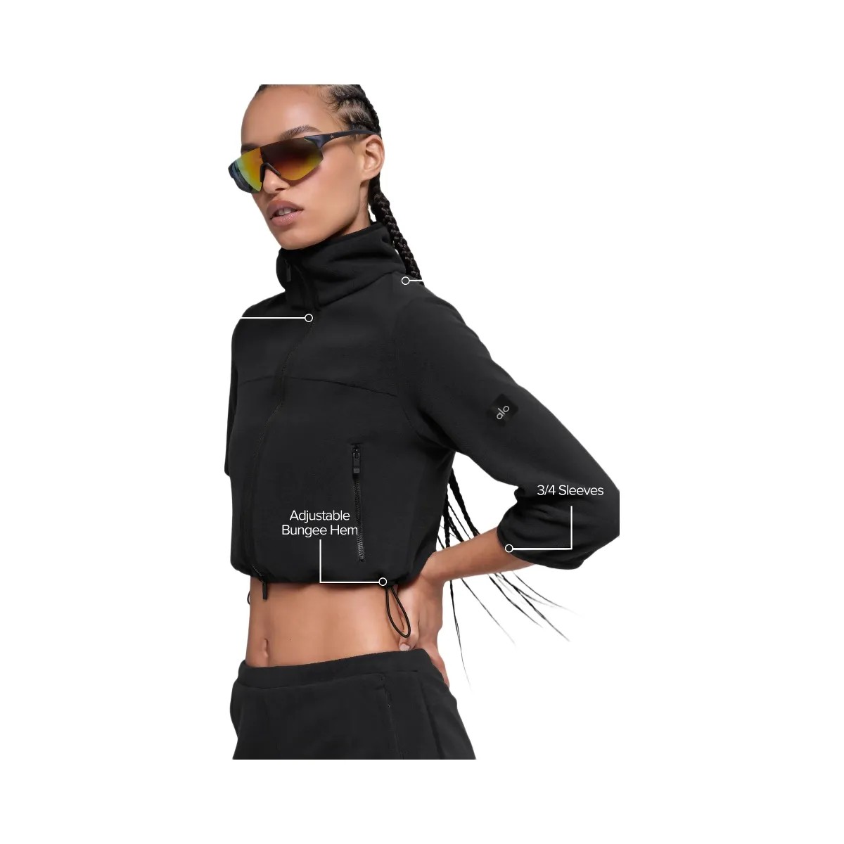 Alo Women's Polar Fleece Retreat Cropped Jacket - Black - HypeFly India View 2