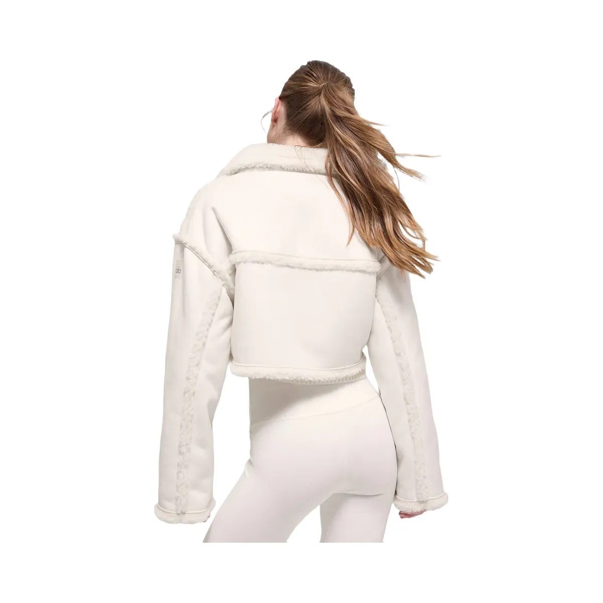 Alo Women's Faux Shearling Snowfall Cropped Jacket - Ivory - HypeFly India View 3