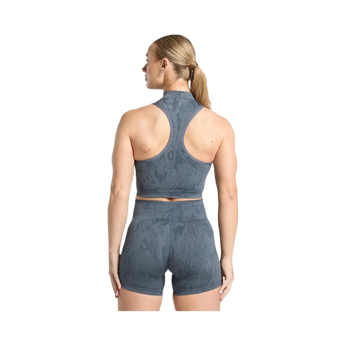 Gymshark Adapt Camo Seamless Zip Up Crop Top - Titanium Blue/Denim Grey - HypeFly India View 2