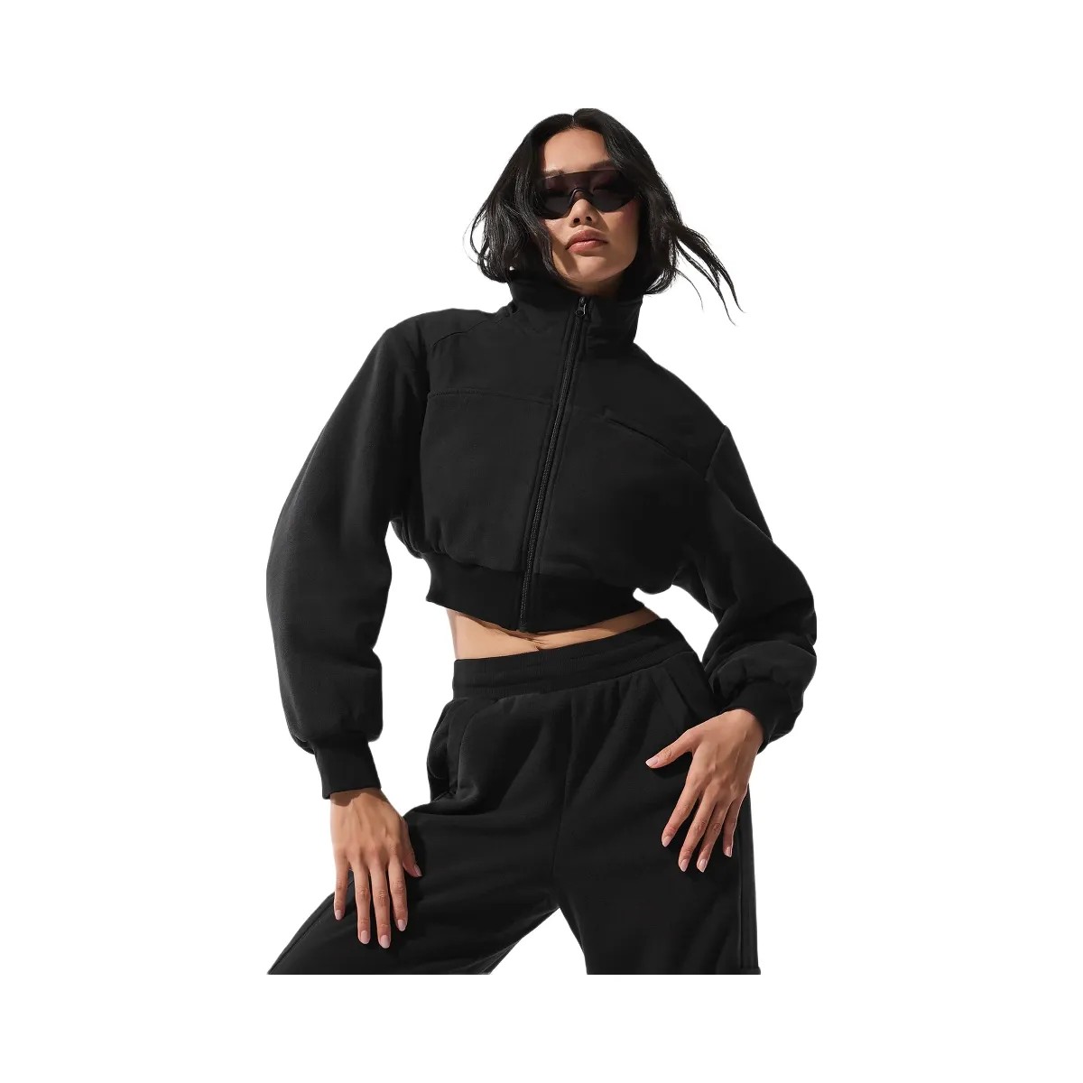 Alo Women's Polar Fleece Cropped Wintry Mix Jacket - Black - HypeFly India View 5