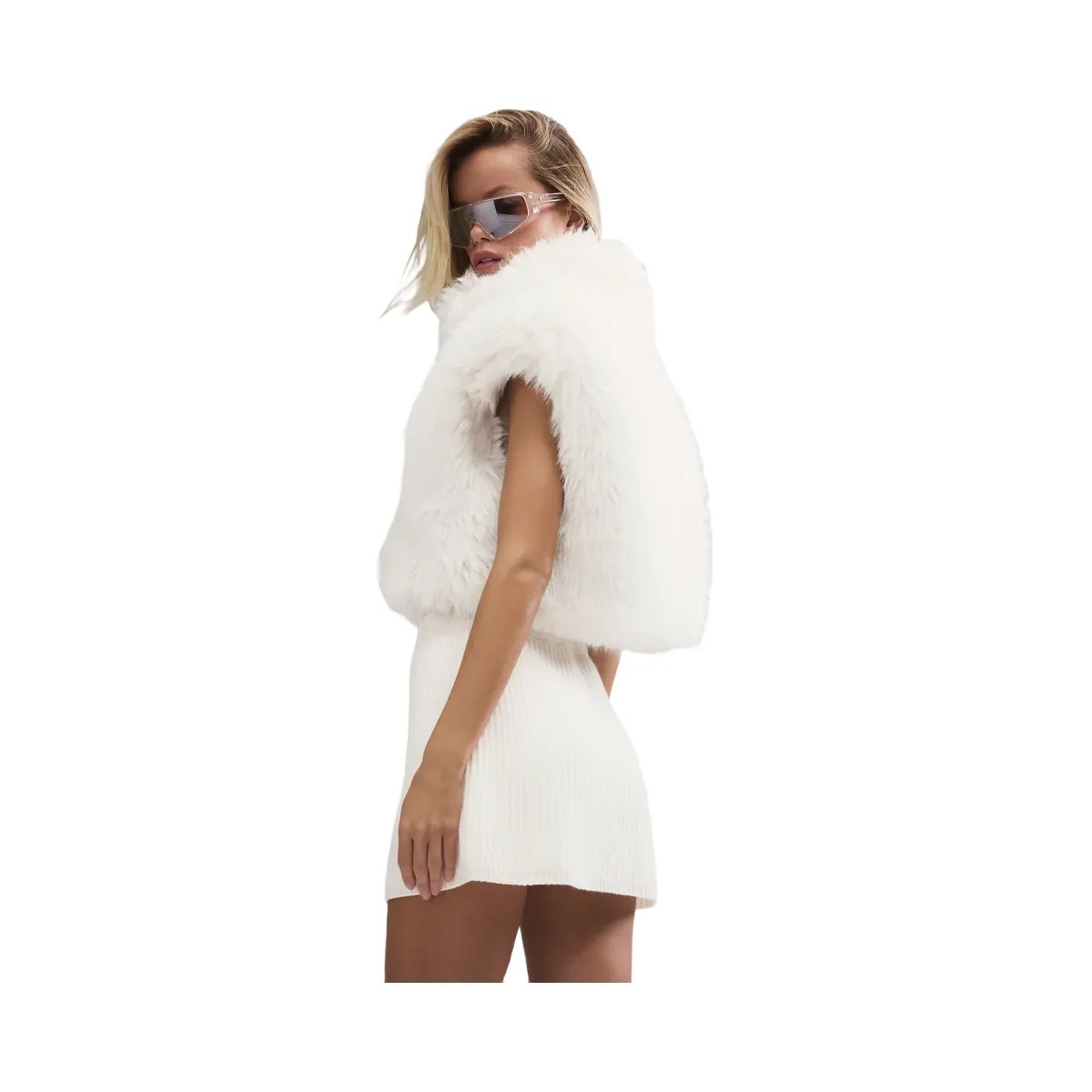 Alo Women's Opulent Faux Fur Cropped Vest - Ivory - HypeFly India View 2