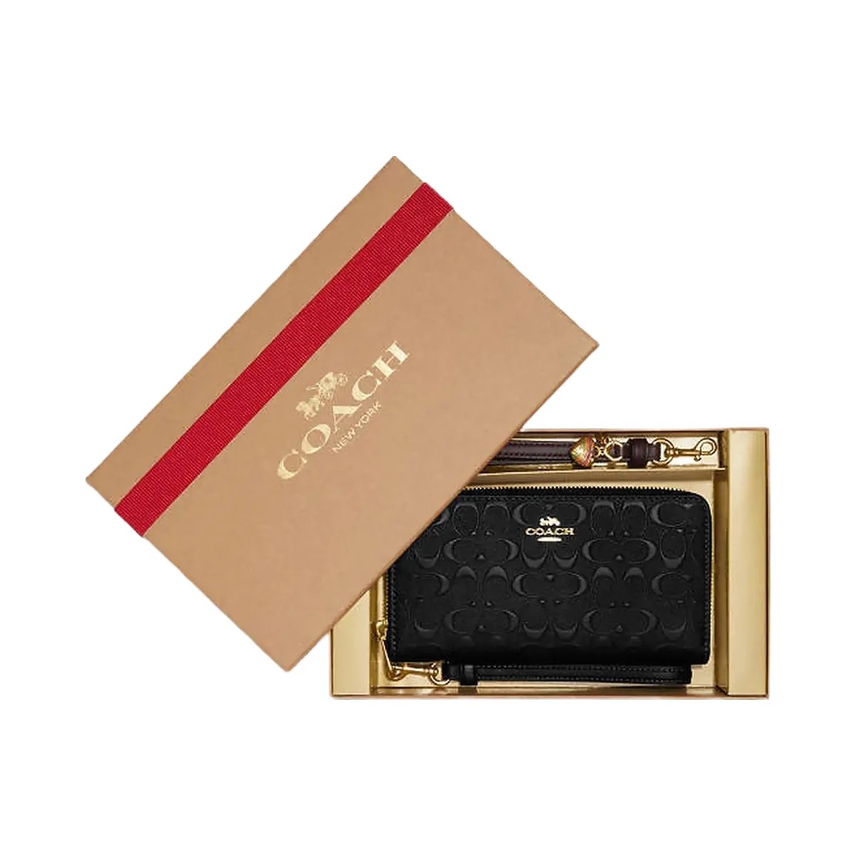 Coach Boxed Long Zip Around Wallet In Signature Leather Gold-Black - HypeFly India View 1