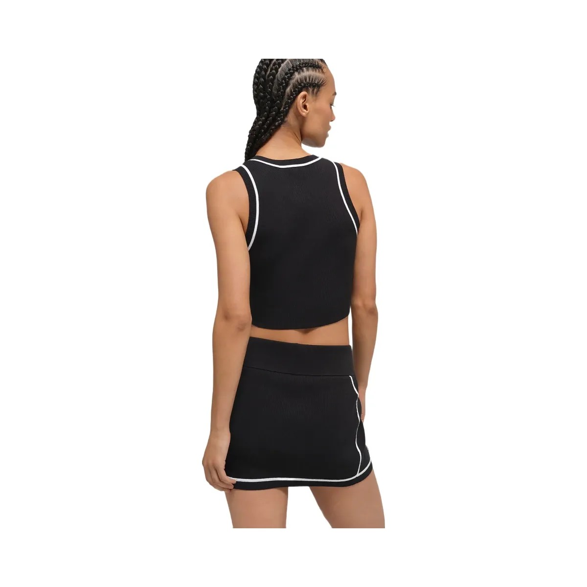 Alo Women's Ribbed Sweater Knit Highline Mini Skirt - Black/White - HypeFly India View 3