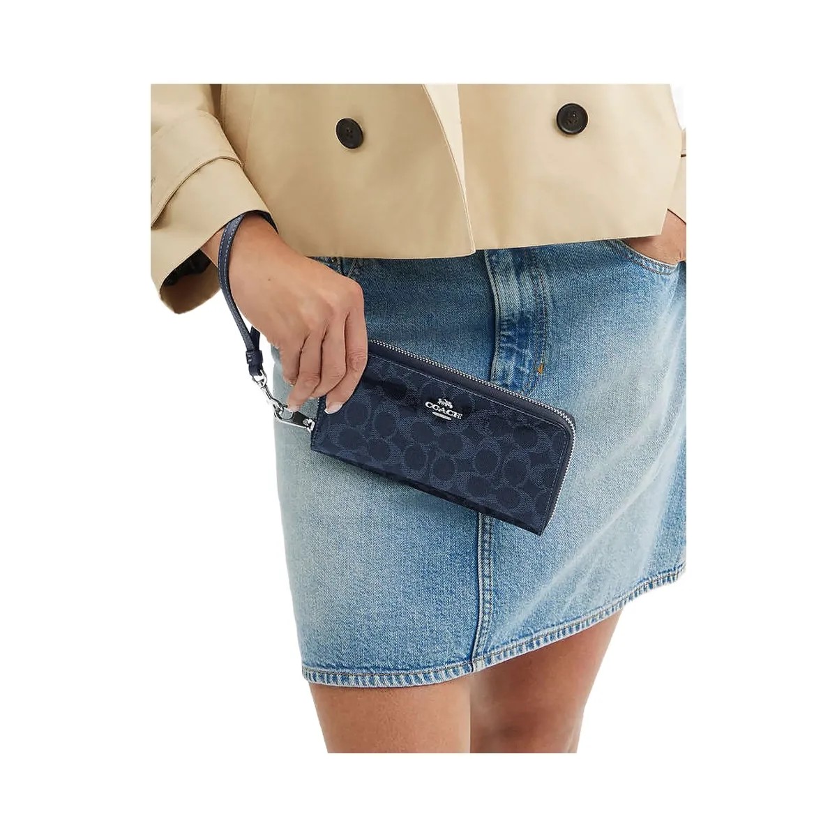 Coach Long Zip Around Wallet In Signature Canvas Silver-Dark Denim - HypeFly India View 3